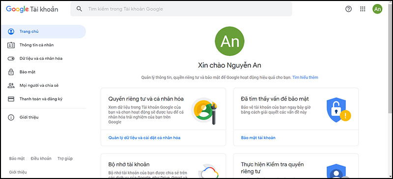 Google sẽ hiện thị màn hình như hình minh họa. 